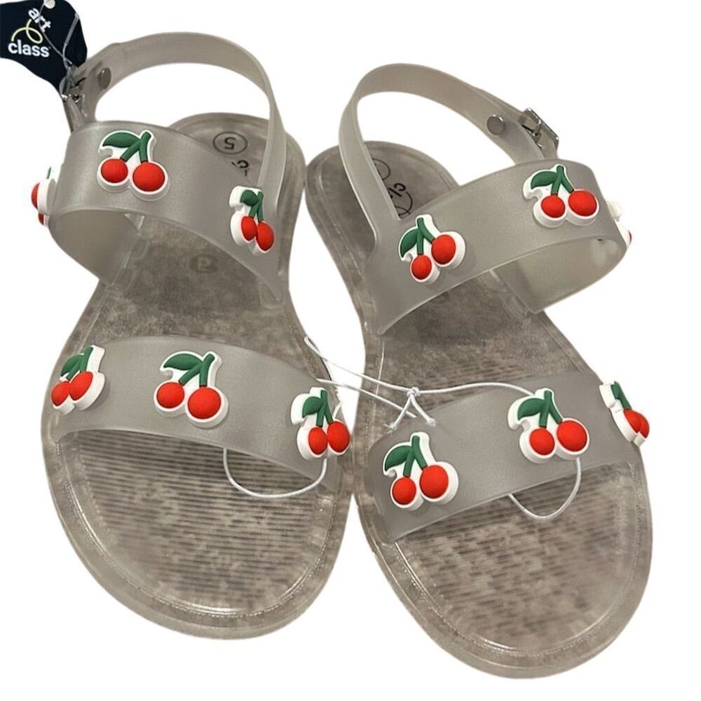 art class Girls' Saniah Clear Jelly Sandals Cherry Red Size 5